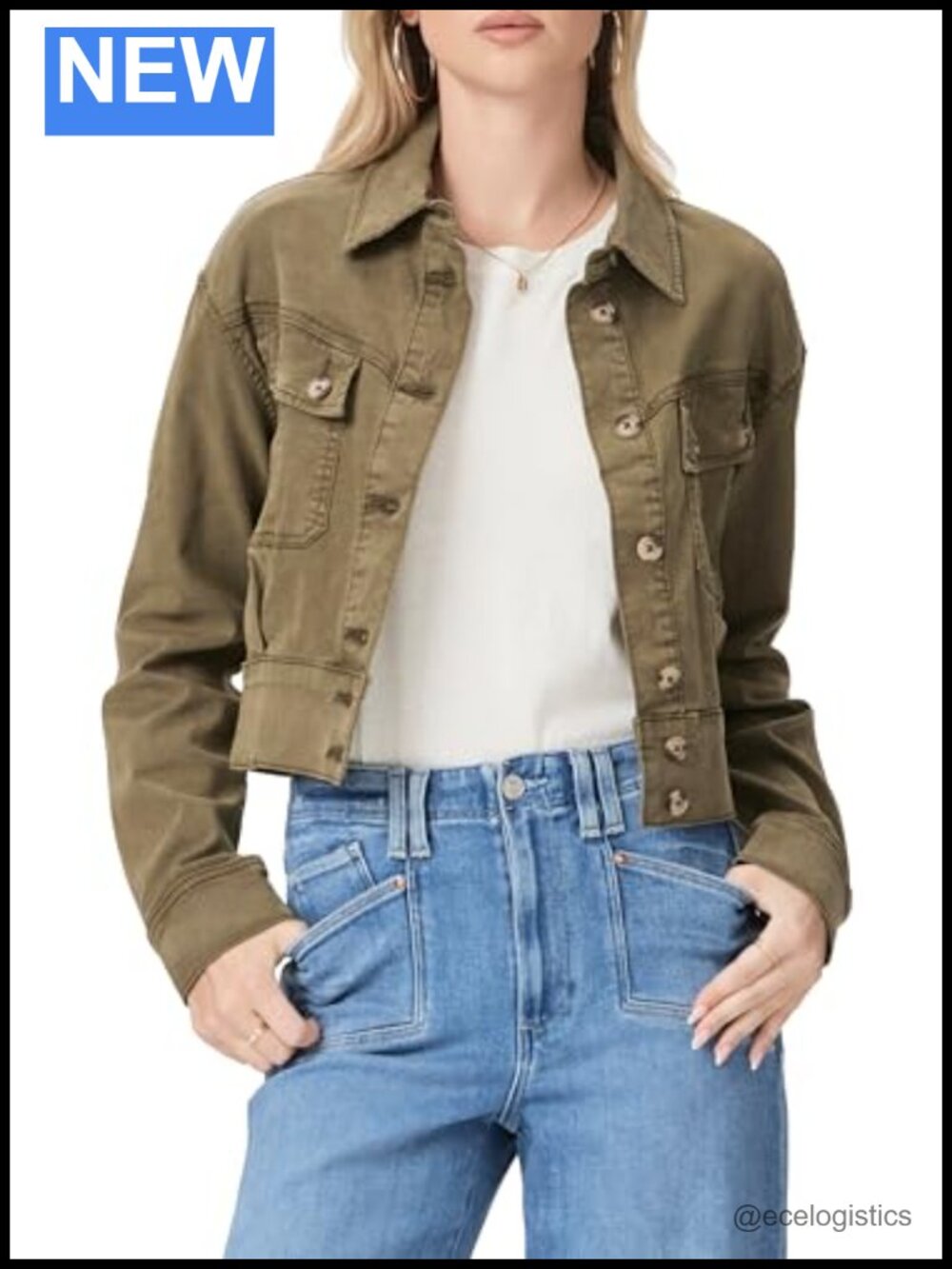 Cerra Cropped Casual Jacket Rayon Blend Long Sleeve Button